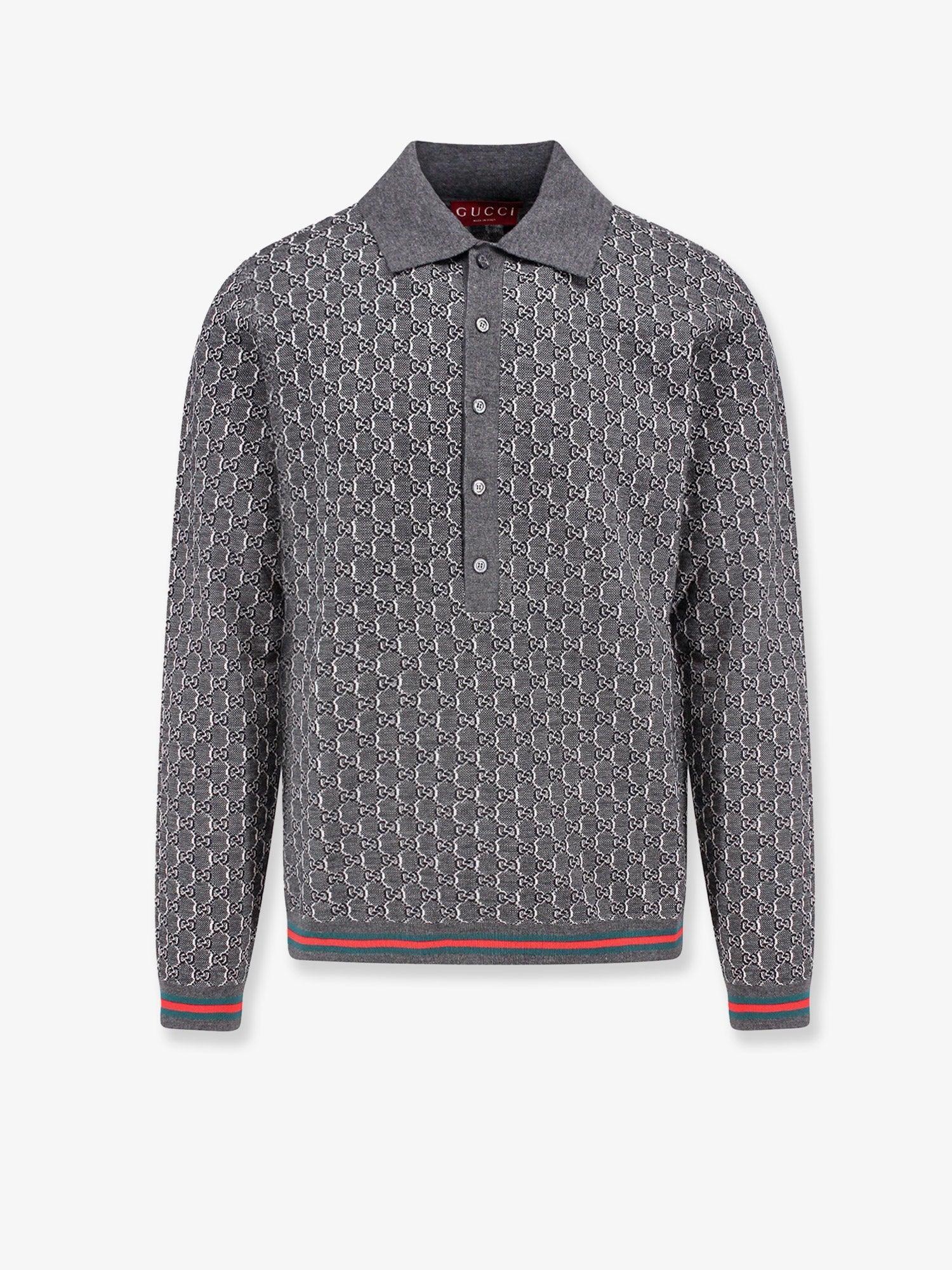 GUCCI Gg Wool And Silk Polo Top In Gray Product Image