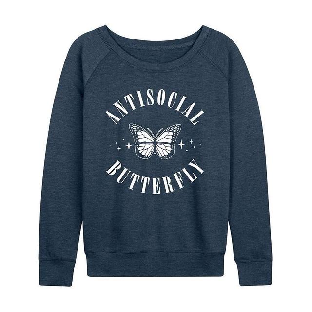 Womens Antisocial Butterfly Graphic Tee, Girls Grey Indigo Product Image