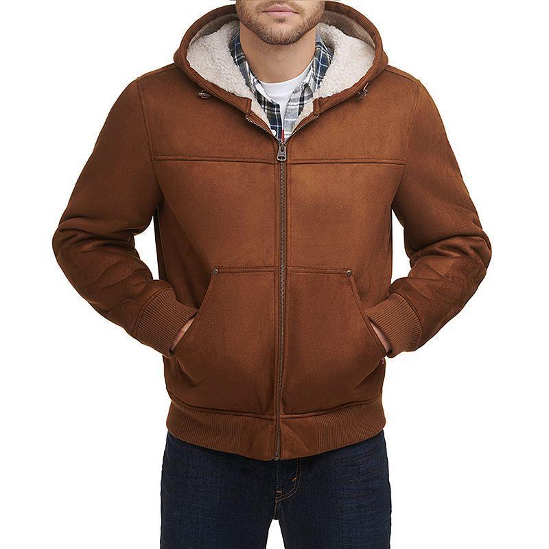 Mens Levis Faux Shearling Sherpa Lined Hooded Jacket Brown Product Image