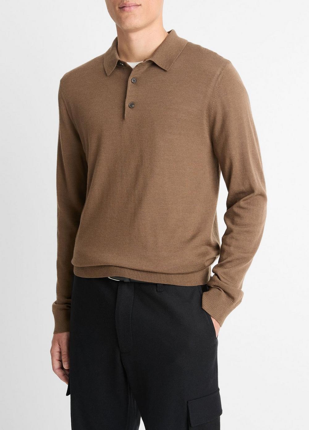 Wool Long-Sleeve Polo Sweater Product Image