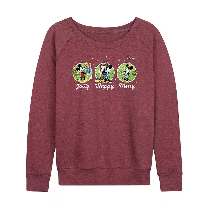 Disneys Mickey and Minnie Mouse Womens Jolly Lightweight French Terry Sweatshirt Grey Dark Red Product Image