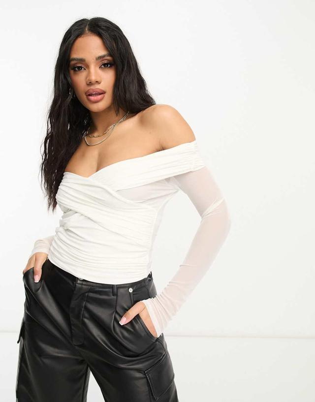 ASOS DESIGN wrap front off shoulder bardot long sleeve top Product Image