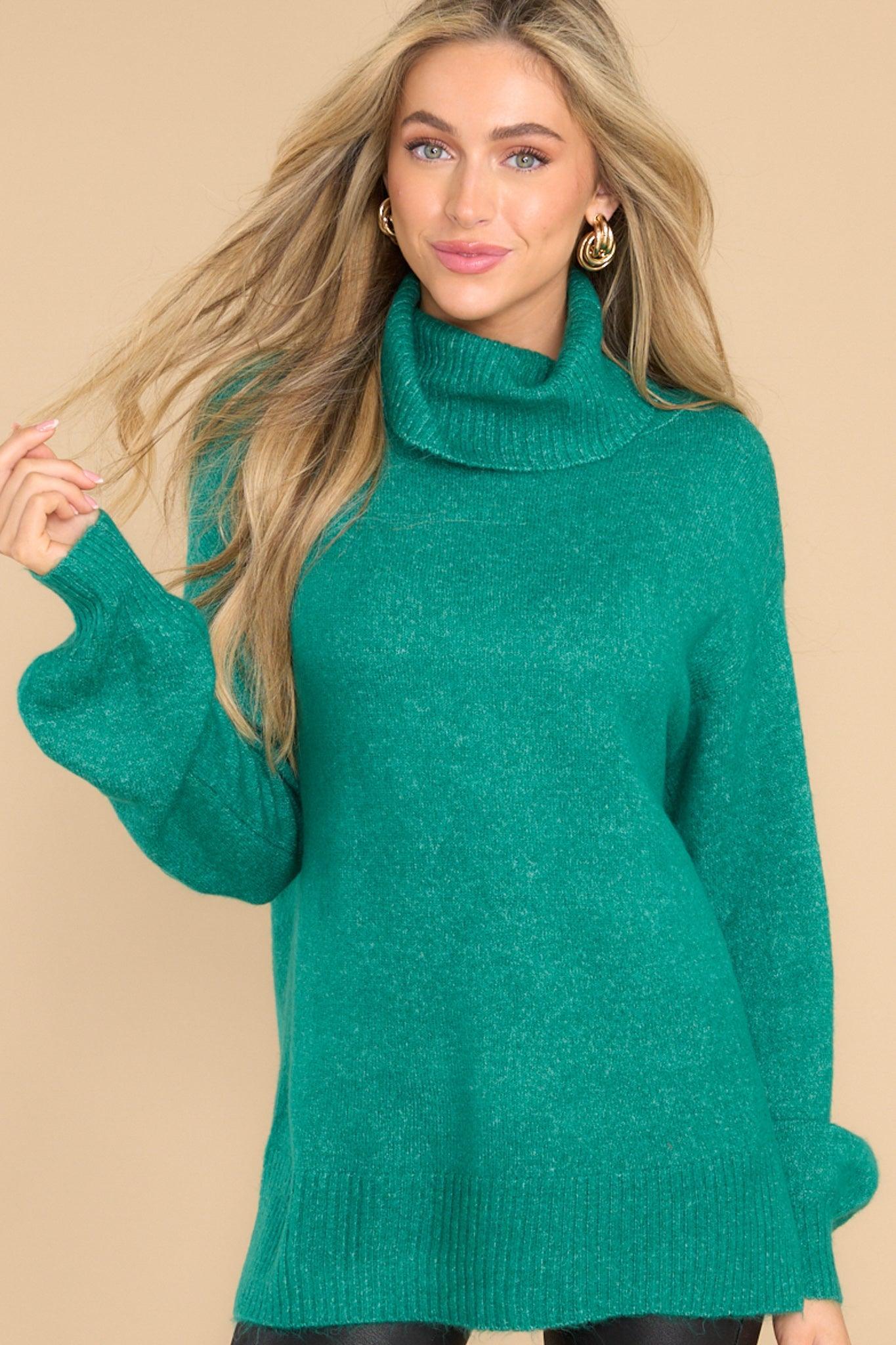 Livin' Life Bright Emerald Green Turtleneck Sweater Product Image