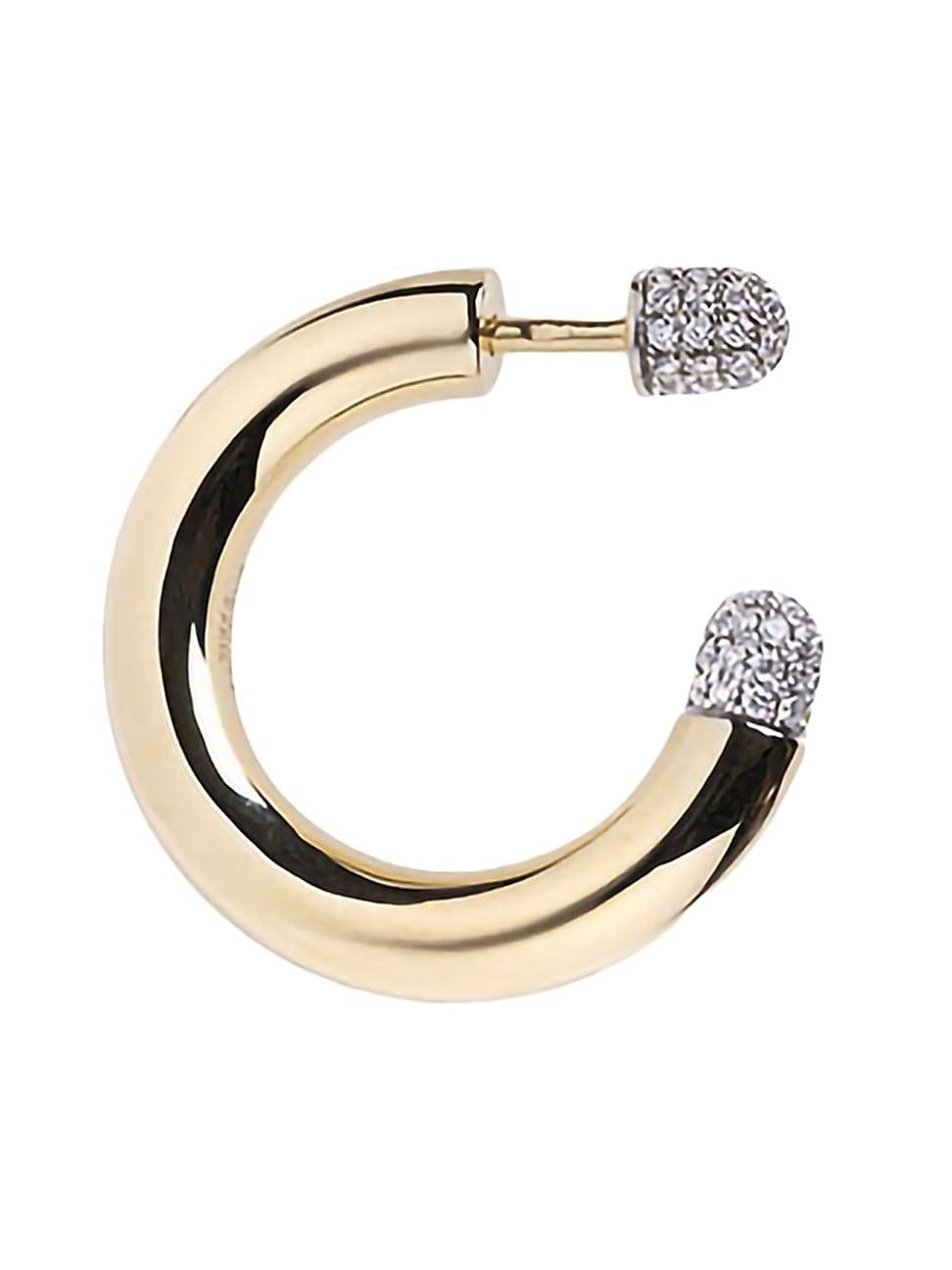 Womens Tube 14K Yellow Gold & 0.22 TCW Diamond Single Hoop Earrings Product Image