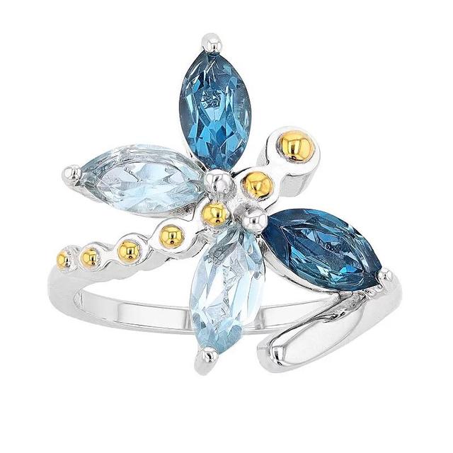 Rosabella Two Tone Sterling Silver Blue Topaz Dragonfly Ring, Womens Product Image