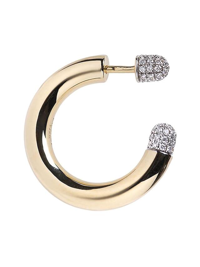 Womens Tube 14K Yellow Gold & 0.30 TCW Diamond Single Hoop Earring Product Image