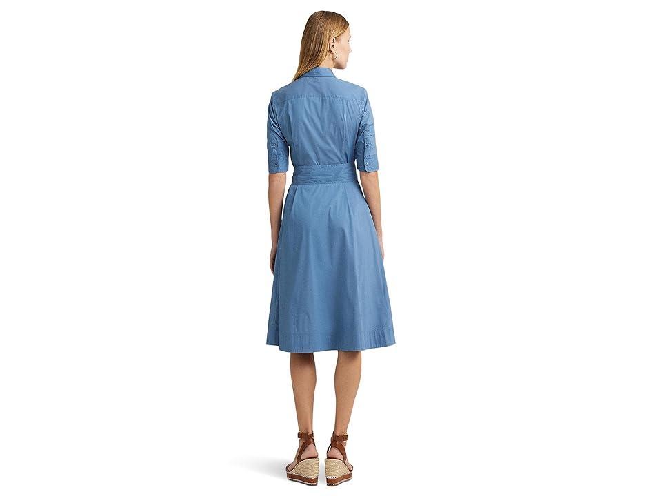 LAUREN Ralph Lauren Belted Cotton-Blend Shirtdress (Pale Azure) Women's Dress Product Image