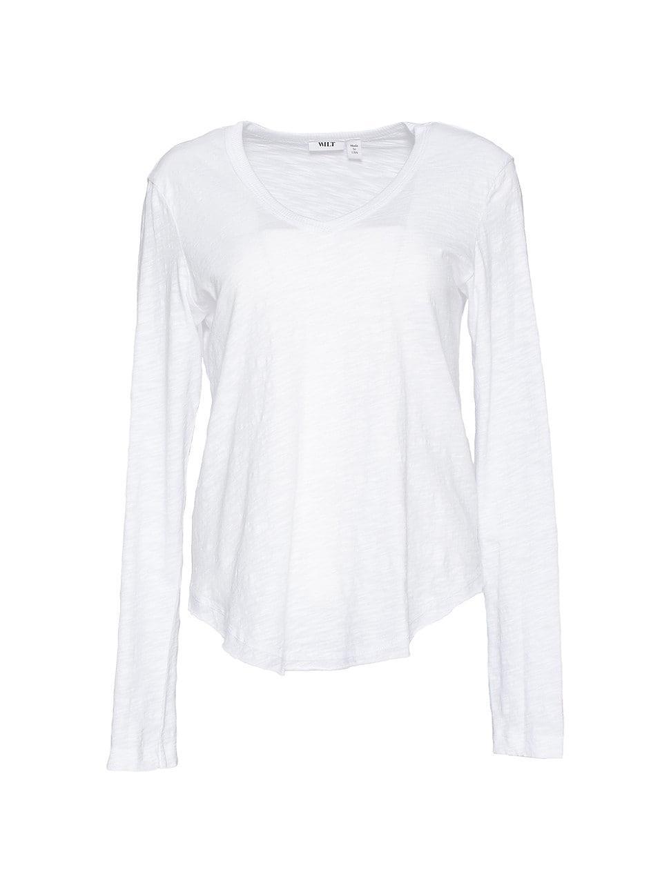 Womens Long Sleeve V-Neck Raw Hem Shirttail Product Image