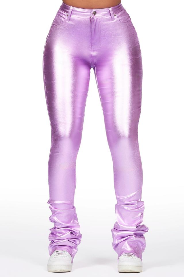 The Drama Metallic Purple PU Super Stacked Pant Female Product Image