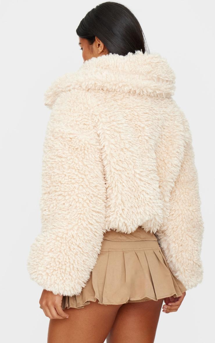 Cream Faux Fur Pocket Detail Crop Jacket Product Image