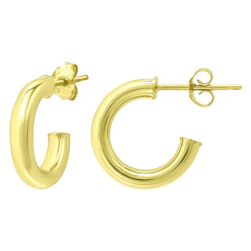 Aleure Precioso Sterling Silver Tube Hoop Earrings, Womens Gold Tone Product Image