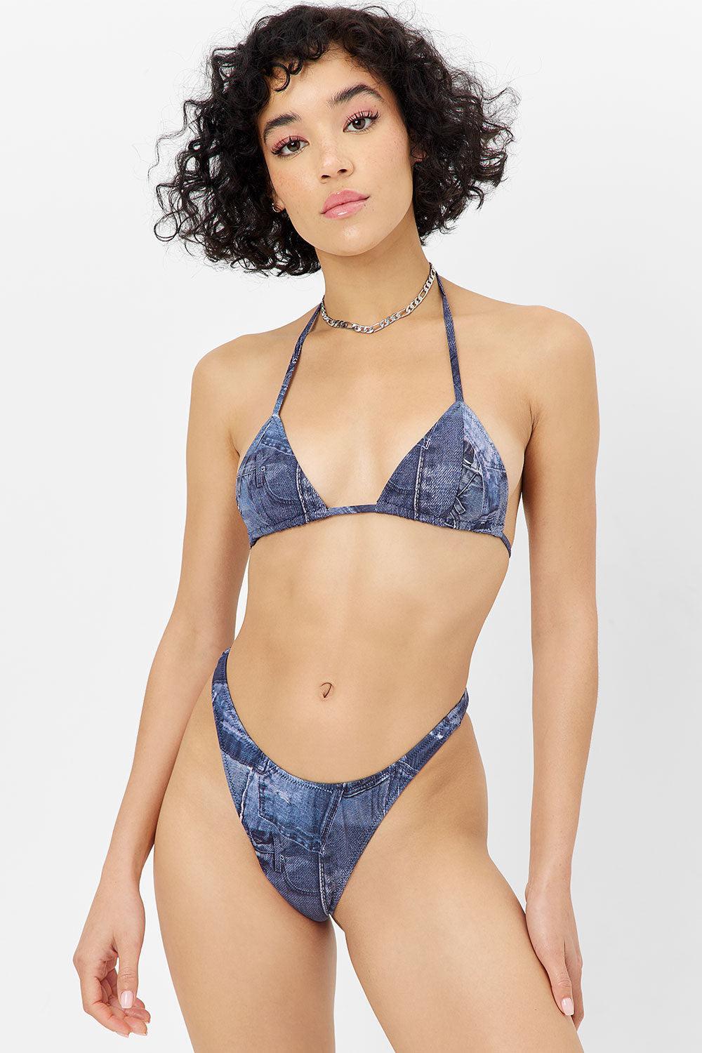 Fonda High Waist Bikini Bottom - Blue Jean Product Image