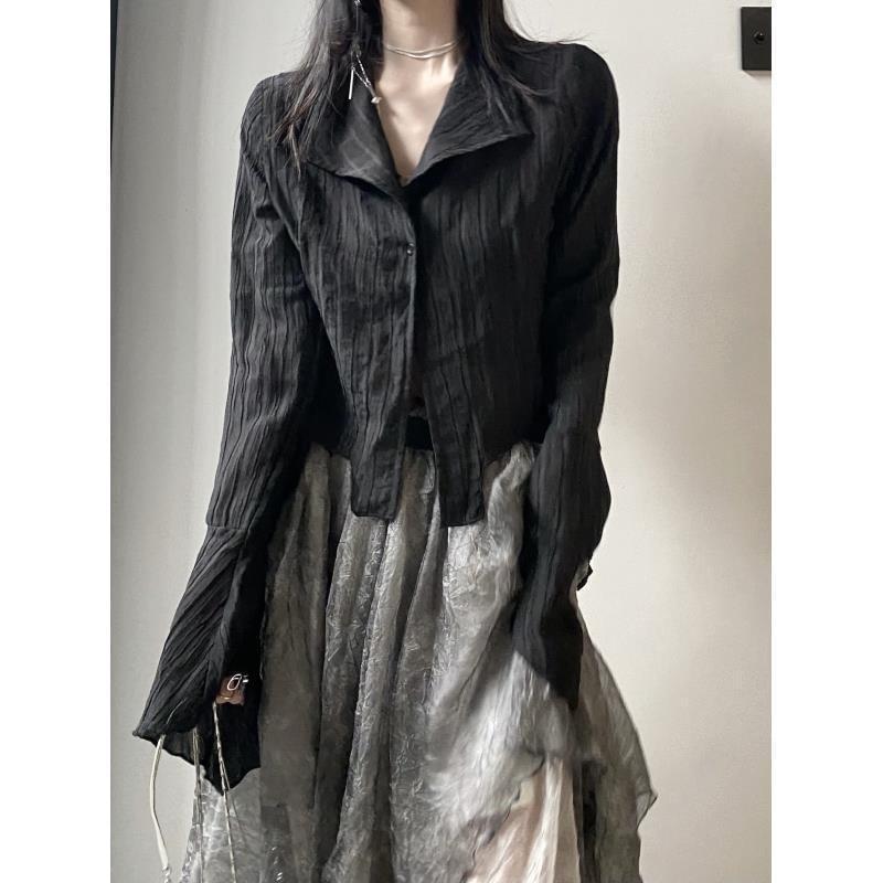 Long-Sleeve Asymmetrical Ruched Shirt Product Image