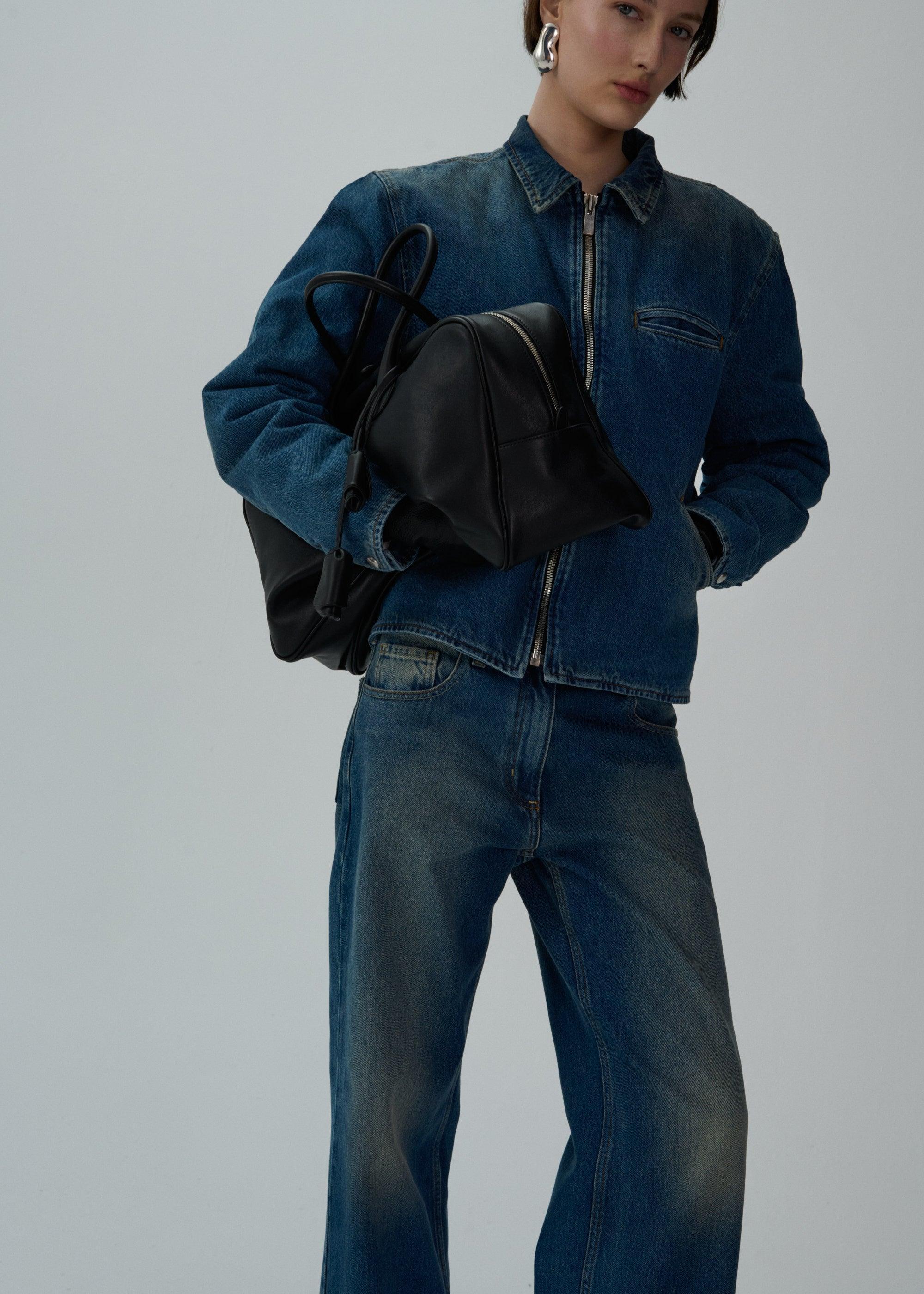 Low-rise flare denim pants in washed blue Product Image