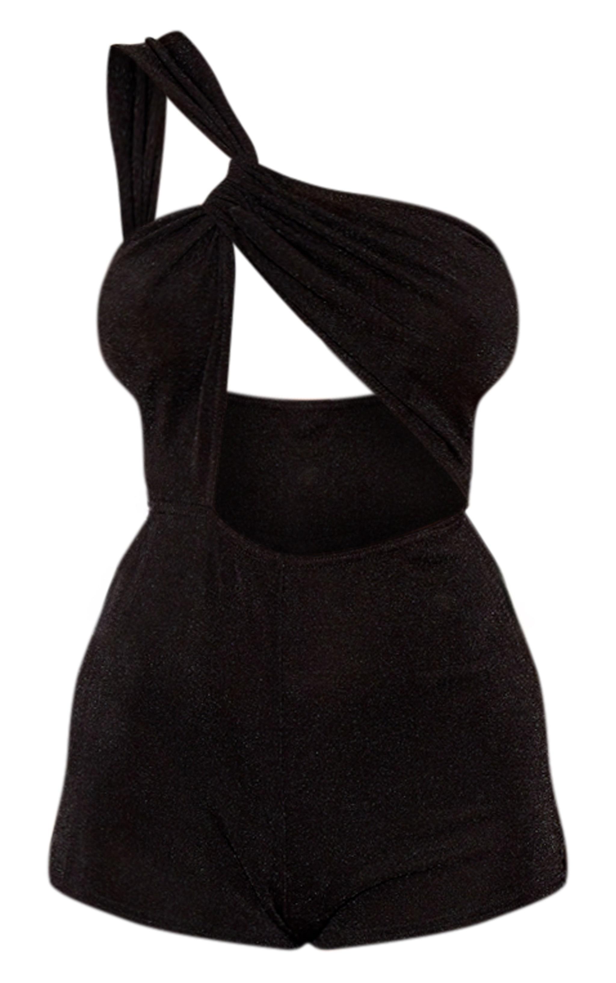 Petite Black Cut Out Acetate Slinky Romper Product Image