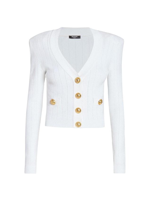 Womens Rib-Knit Padded Shoulder Cardigan Product Image