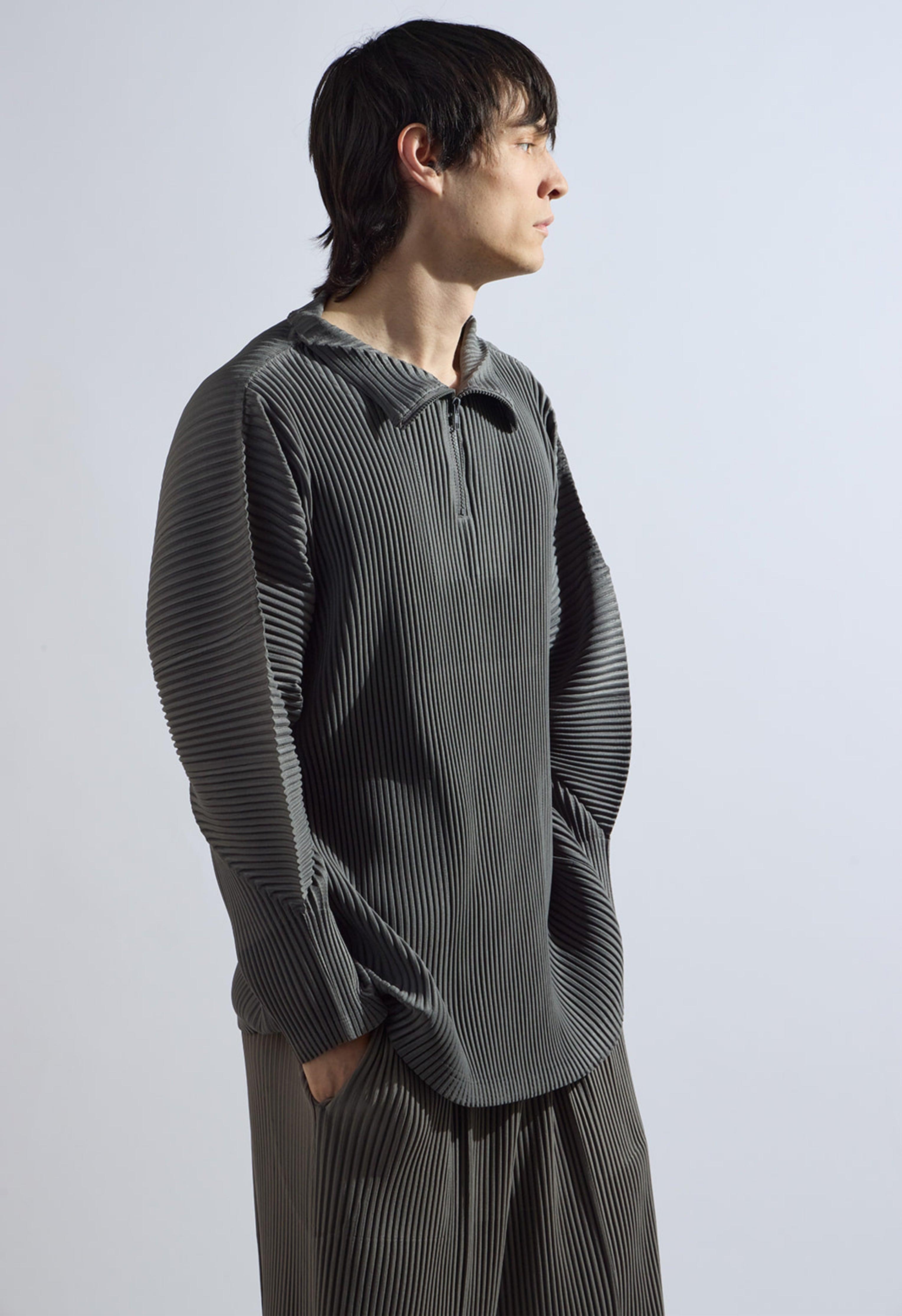 Pleated Zip Up Top in Grey Product Image