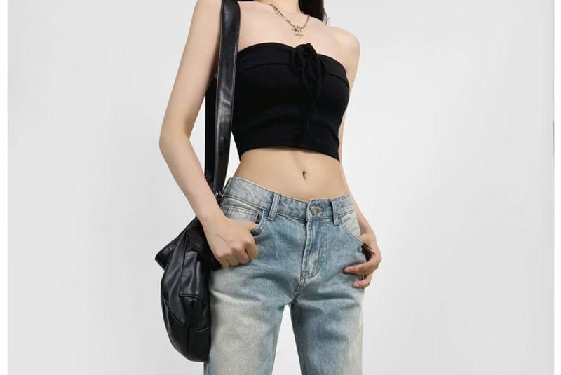 Low Waist Washed Bootcut Jeans Product Image