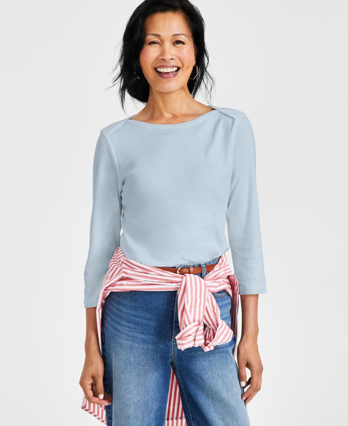 Style & Co Womens Pima Cotton 3/4-Sleeve Boat-Neck Top, Regular & Petite,Created for Macys Product Image