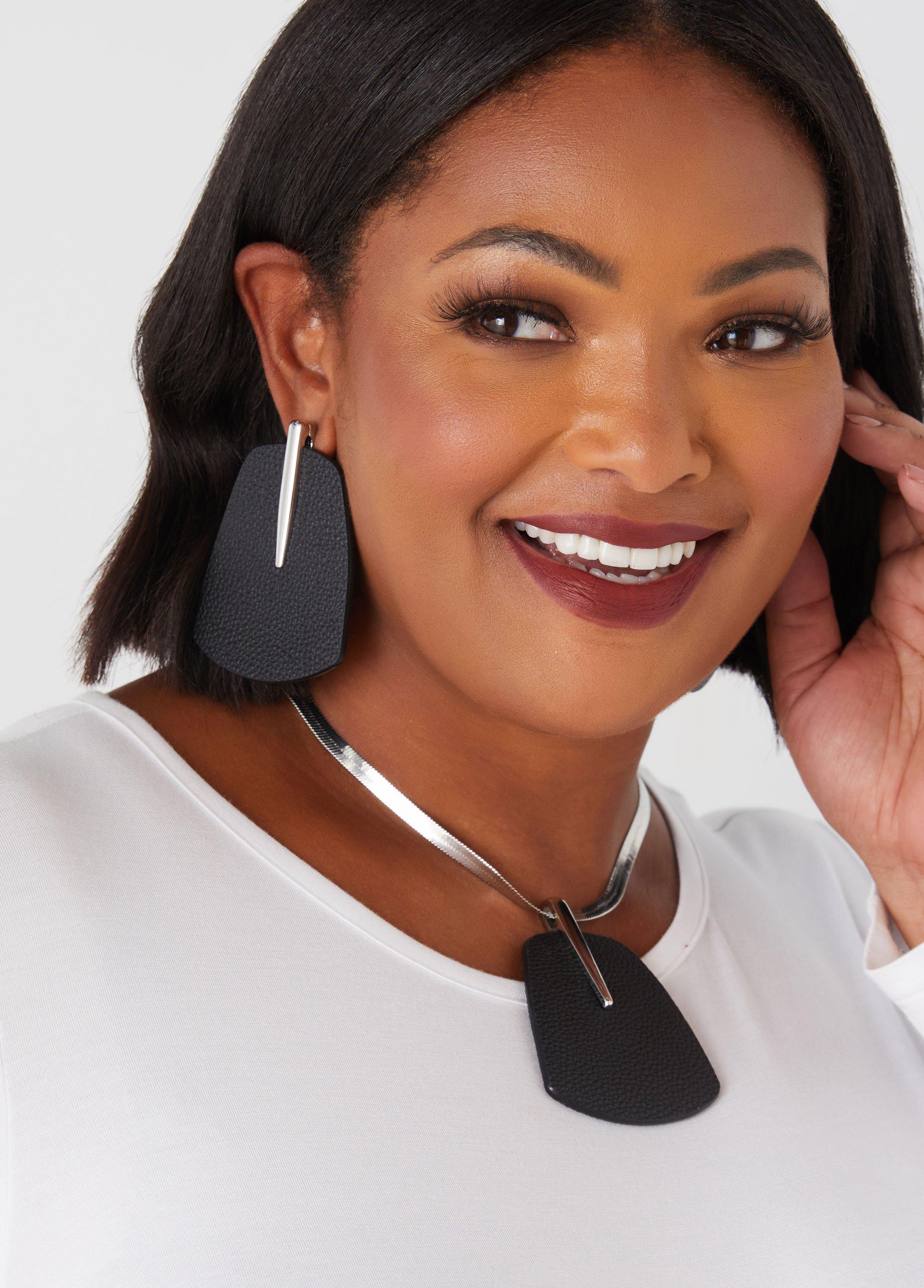 Plus Size Pebbled Faux Leather Necklace Ashley Stewart Product Image