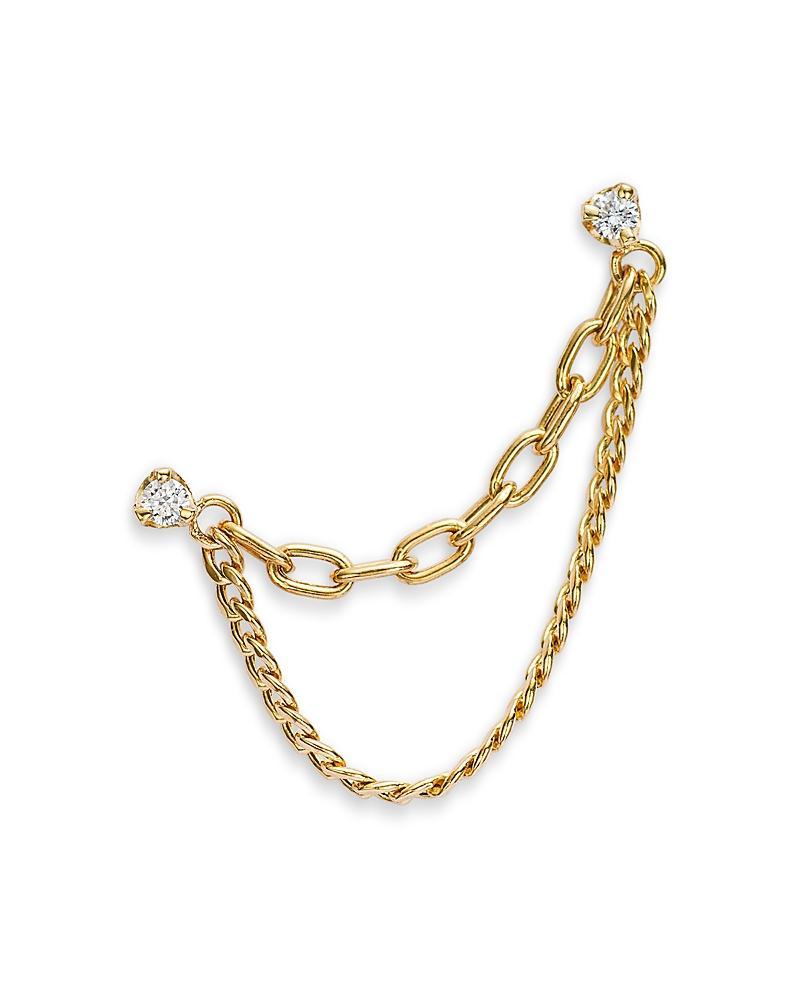 Zo Chicco - Double Chain Diamond & 14kt Gold Single Earring - Womens - Gold Multi Product Image