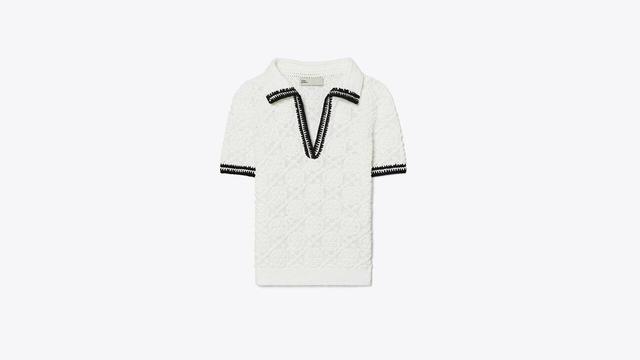 Cotton Pointelle Knitted Polo Shirt Product Image