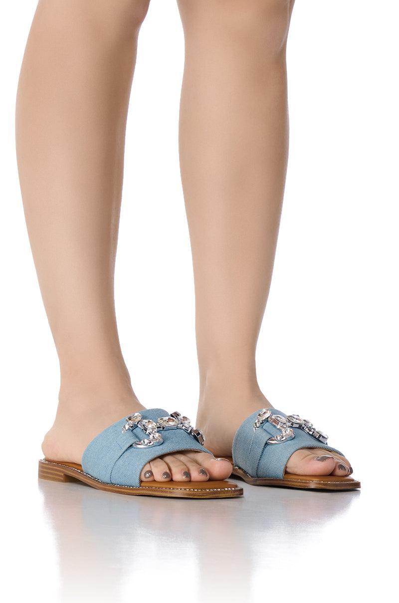 AZALEA WANG MIRIA DENIM AND DIAMOND SLIP ON SANDAL Product Image