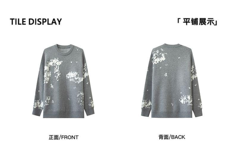 Crew Neck Drop Shoulder Print Oversized Sweater Product Image