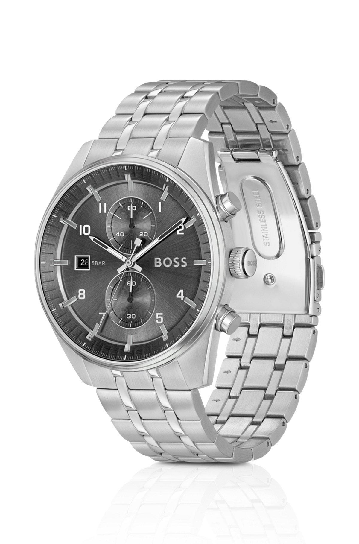 Link-bracelet chronograph watch with gray dial Product Image