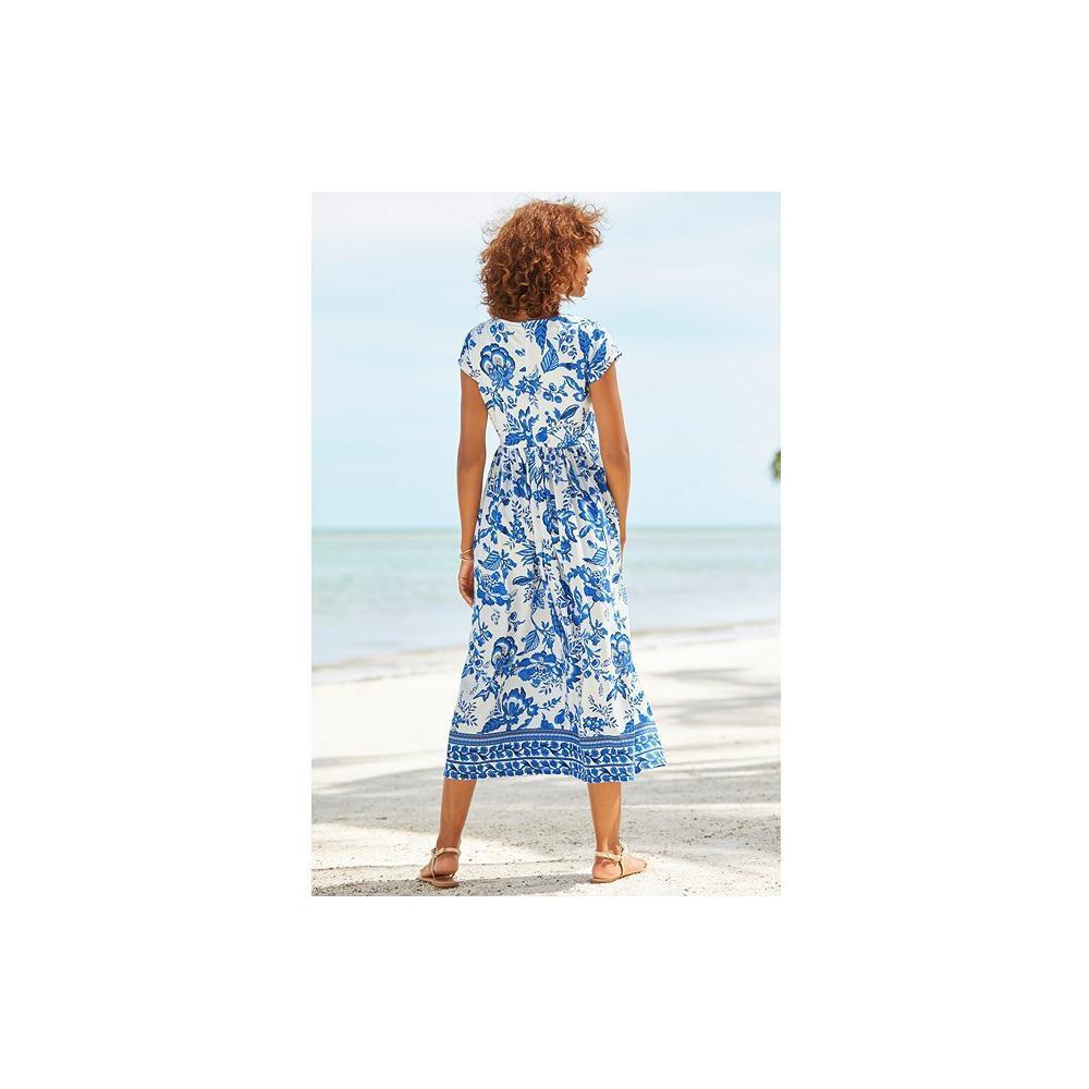 LASCANA Women's Floral V-Neck Dress, Blue & White, Size 8 Product Image