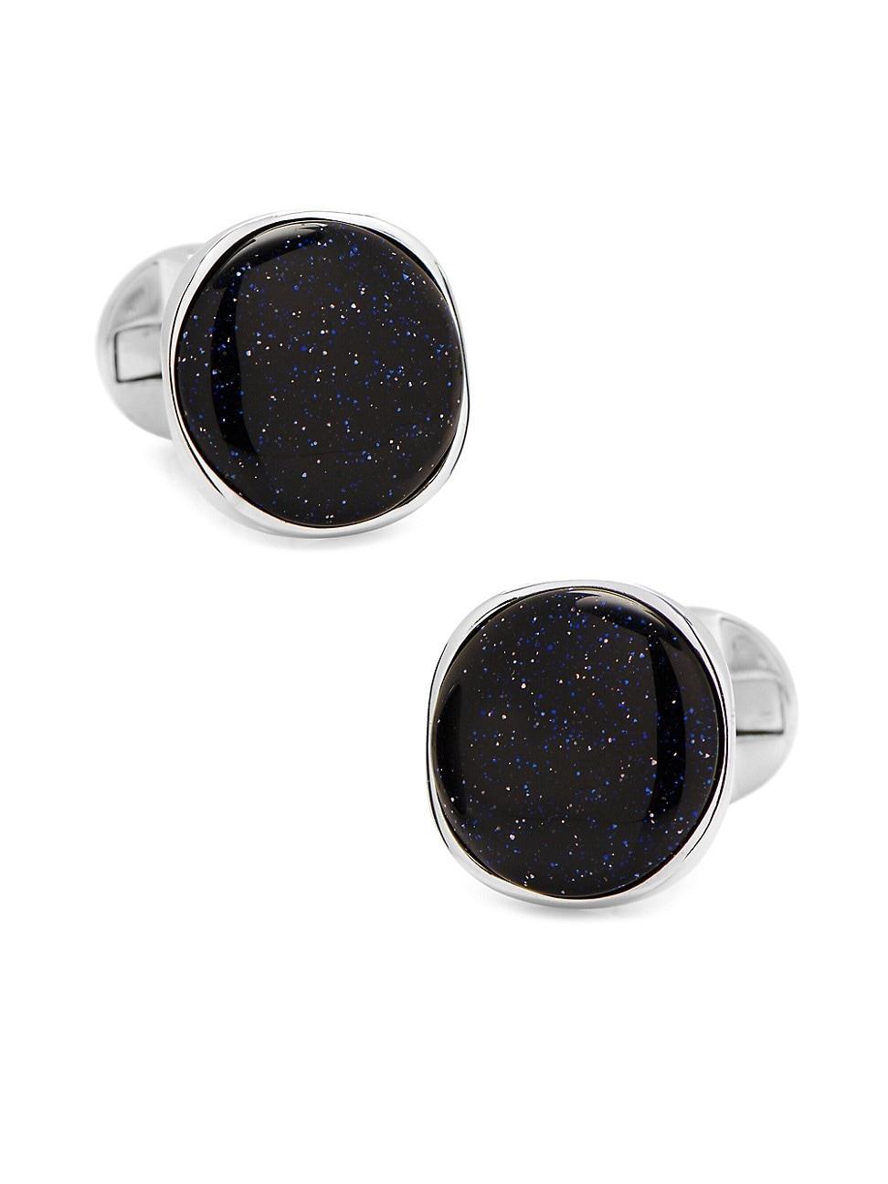 Mens Round Galaxy Sterling Silver Cufflinks Product Image