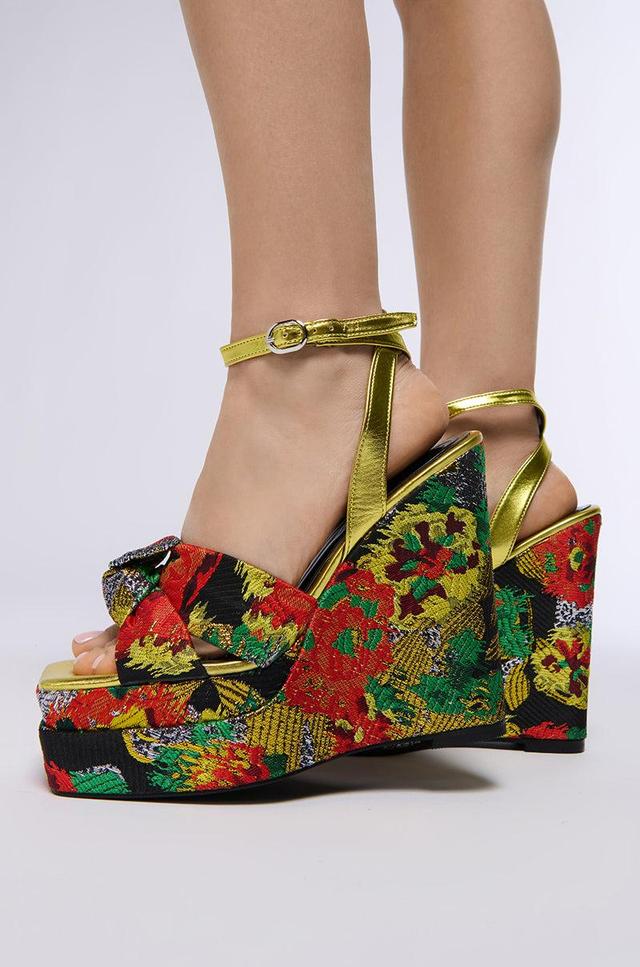 AZALEA WANG CHARMED BROCADE WEDGE SANDAL IN MULTI Product Image