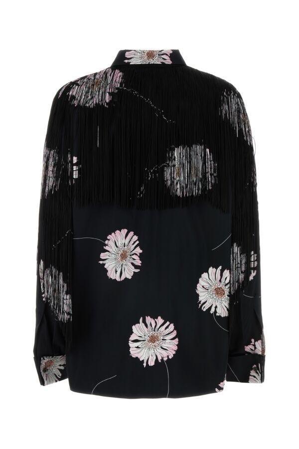 Poplin Shirt With Floral Print And Fringe Detailing In Multicolor Product Image