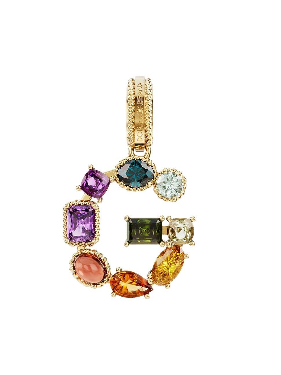 Womens Rainbow Alphabet 18K Yellow Gold & Multi Gemstone Initial G Charm Product Image