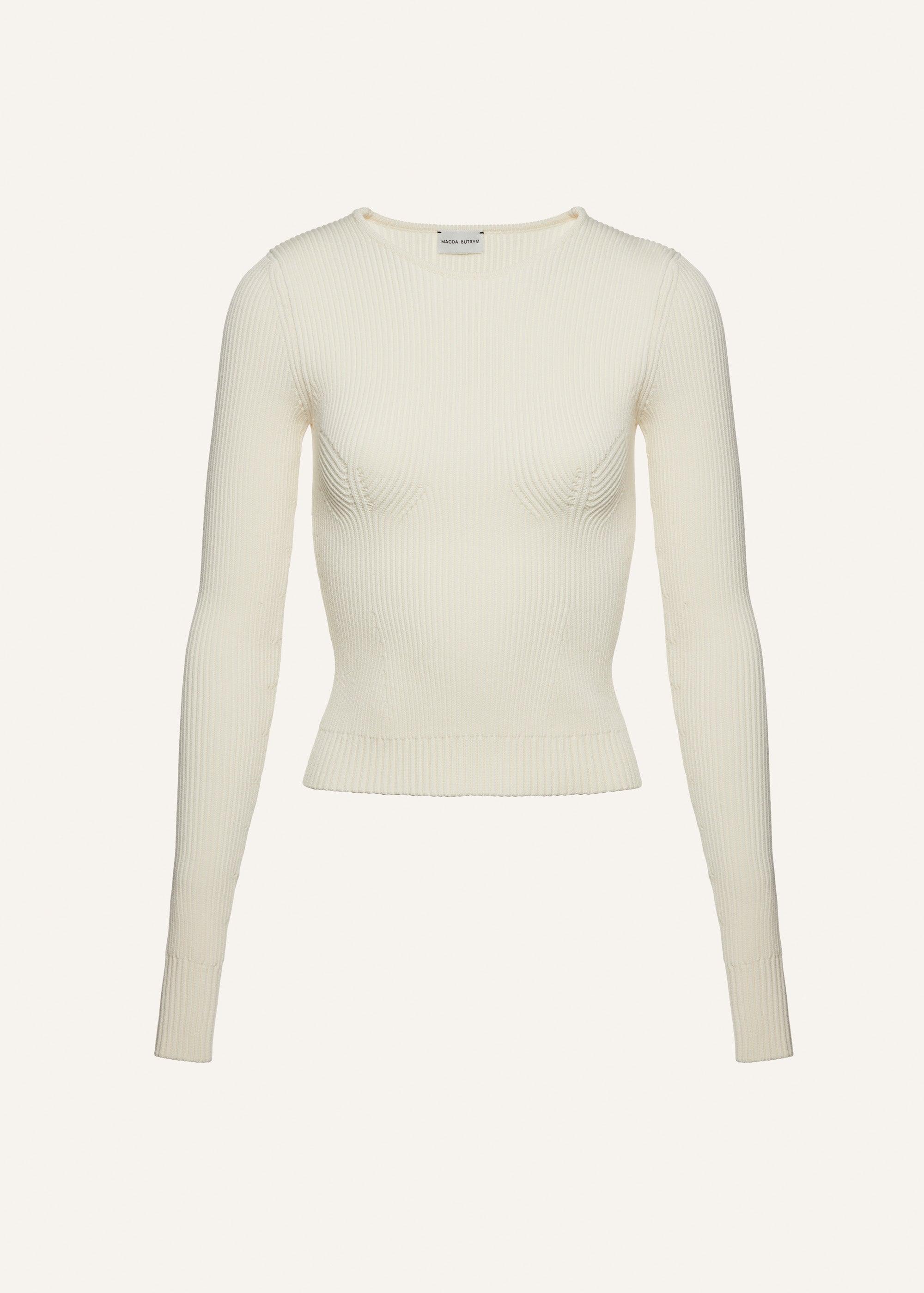 Sculpted rib knit top in cream Product Image