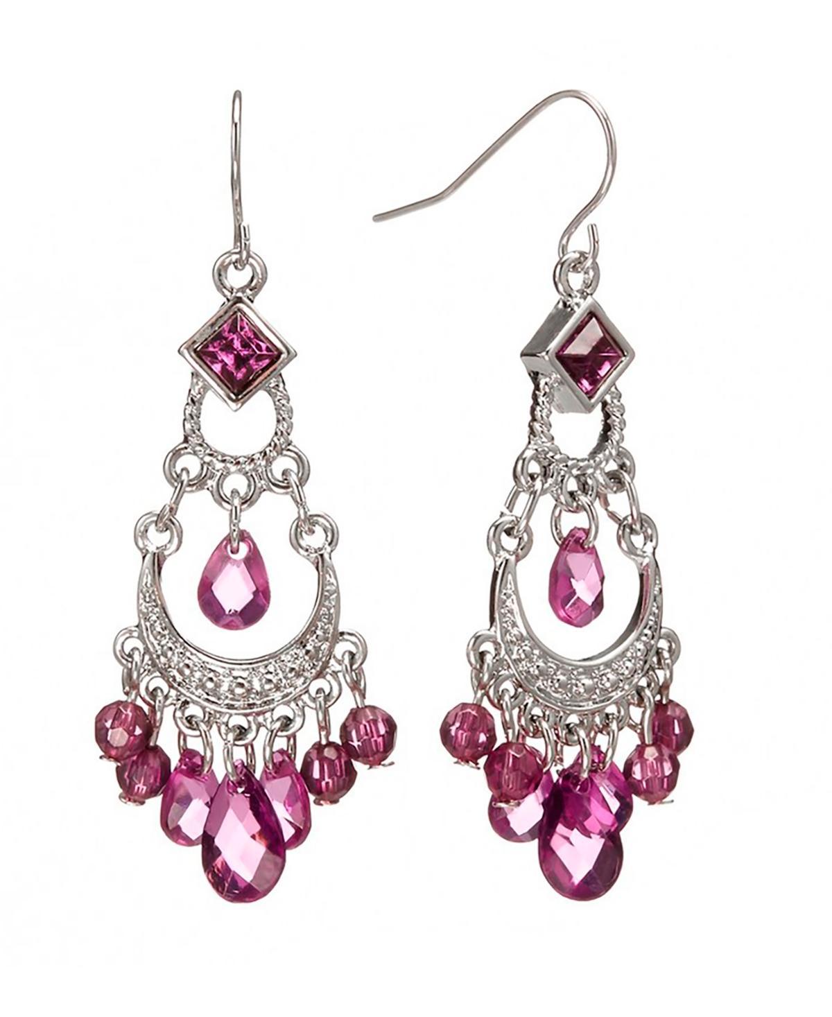 1928 Silver Tone Bead Chandelier Earrings, Womens, Purple Product Image