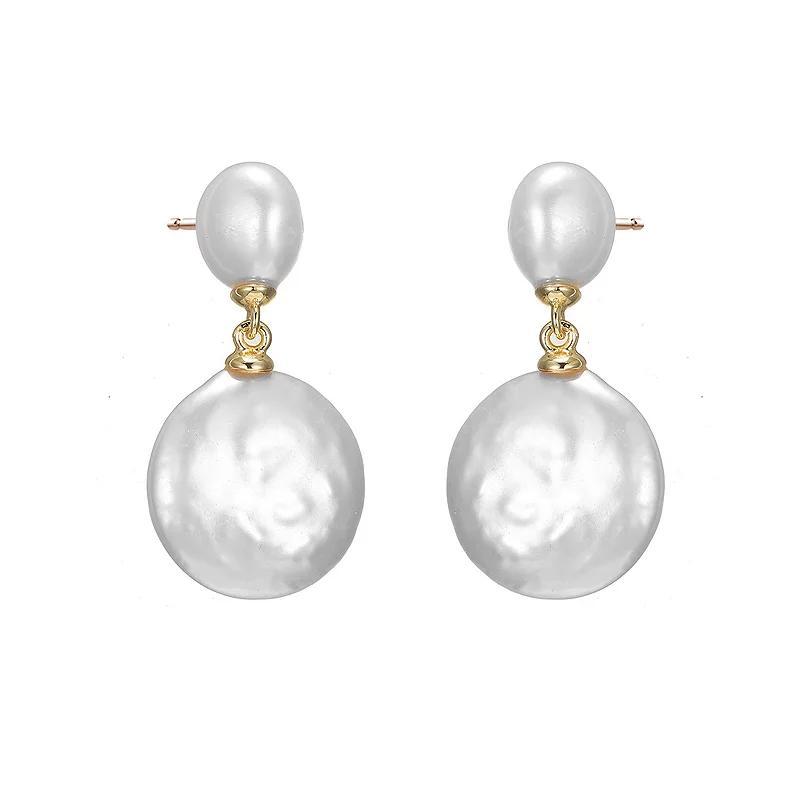 Freshwater Cultured Pearl Coin Drop Dangle Earrings, Womens, Sterling Product Image