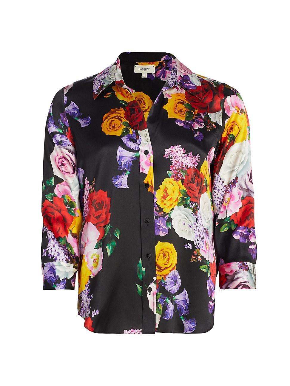 Womens Dani Floral Silk Button-Front Shirt Product Image