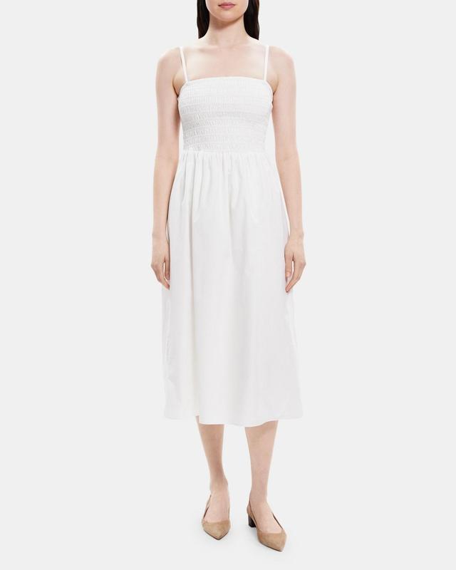 Smocked Midi Dress in Cotton Poplin Product Image