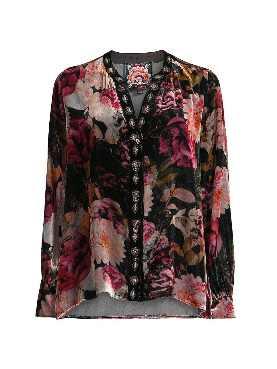 Womens Rosa Velvet Puff-Sleeve Oversized Shirt Product Image