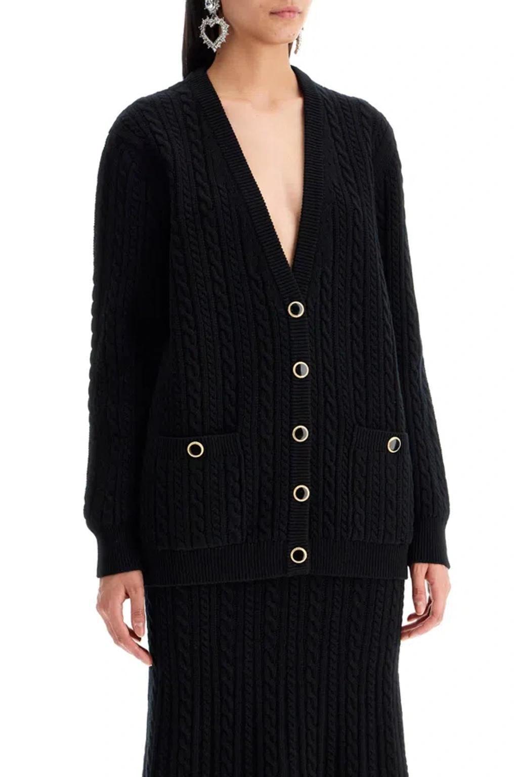 ALESSANDRA RICH Oversized Wool Cardigan In Black Product Image