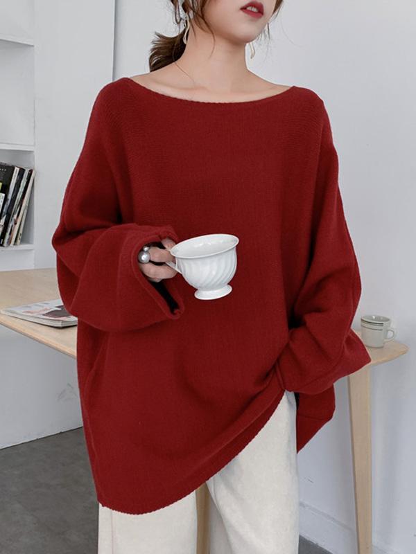 Simple Solid Color Round-Neck Sweater Product Image