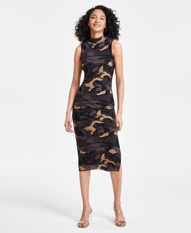 Women's Camo-Print Mock-Neck Sleeveless Mesh Midi Dress, Created for Macy's Product Image