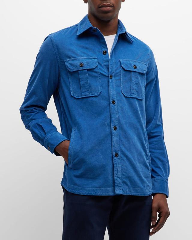 Boglioli Men's Capri Linen Utility Overshirt - Size: 39 EU (15.5 US) - ROYAL BLUE Product Image