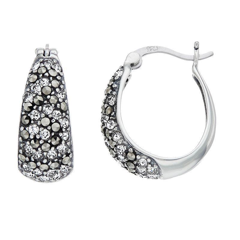 Tori Hill Sterling Silver Marcasite & Crystal Hoop Earrings, Womens Product Image