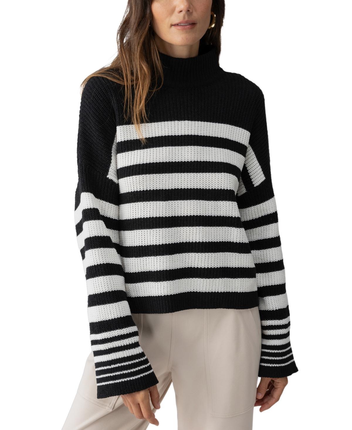 Sanctuary Womens Stay Cozy Striped Mock Neck Sweater - Black Product Image