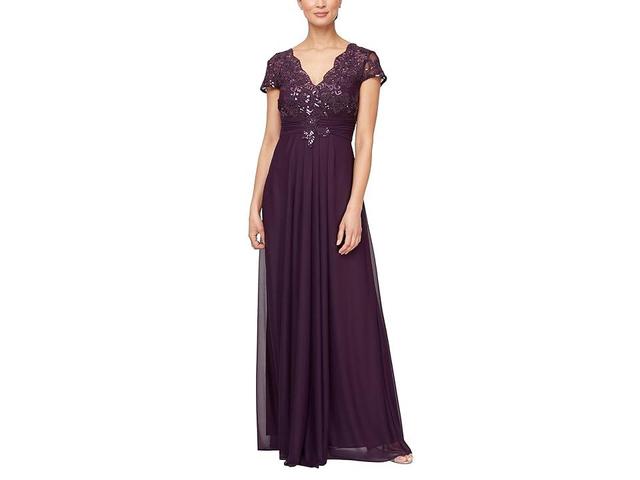 Alex Evenings Long Embroidered A-Line Dress (Eggplant) Women's Dress Product Image