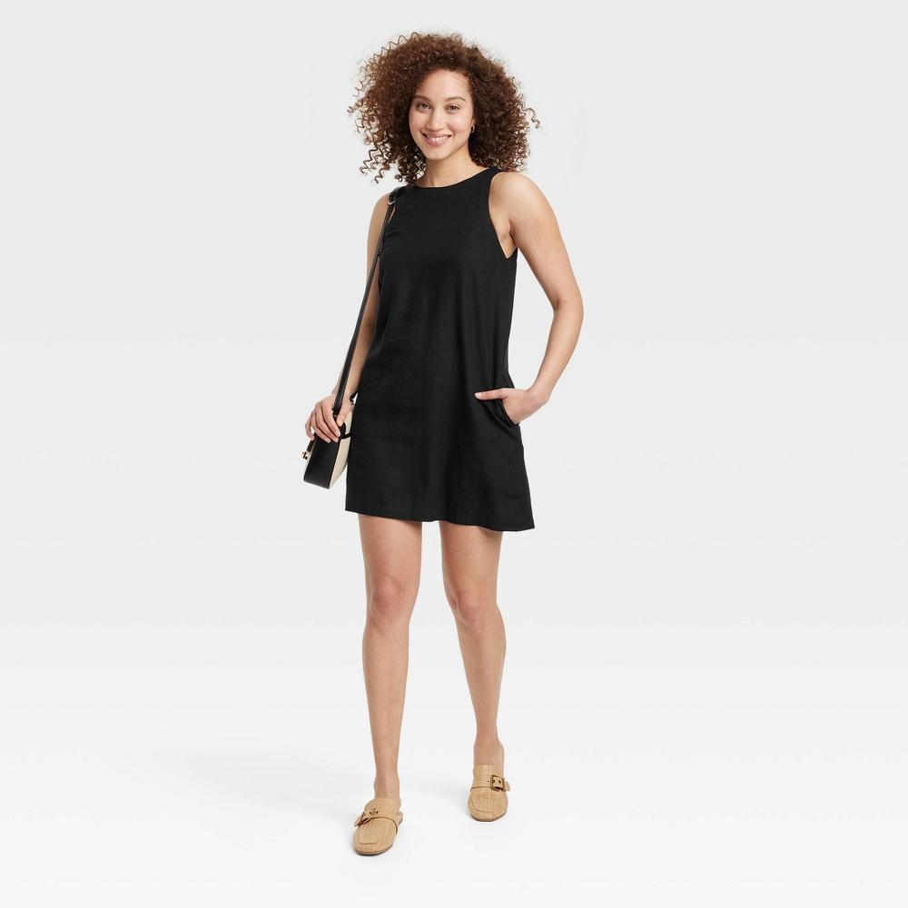 Womens Linen Mini Shift Dress - A New Day Black XL Product Image