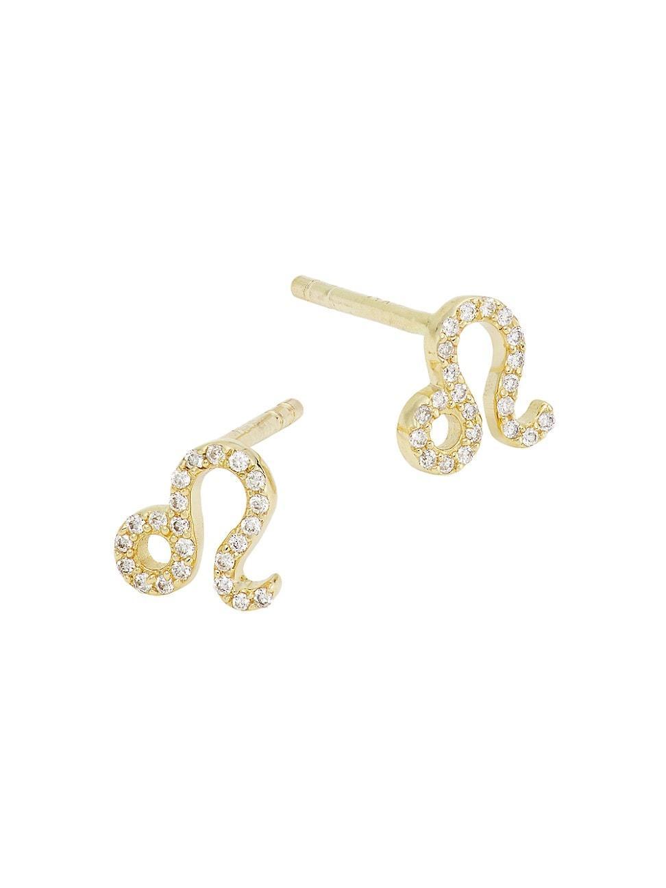 Womens 14K Yellow Gold & 0.07 TCW Diamond Zodiac Stud Earrings Product Image