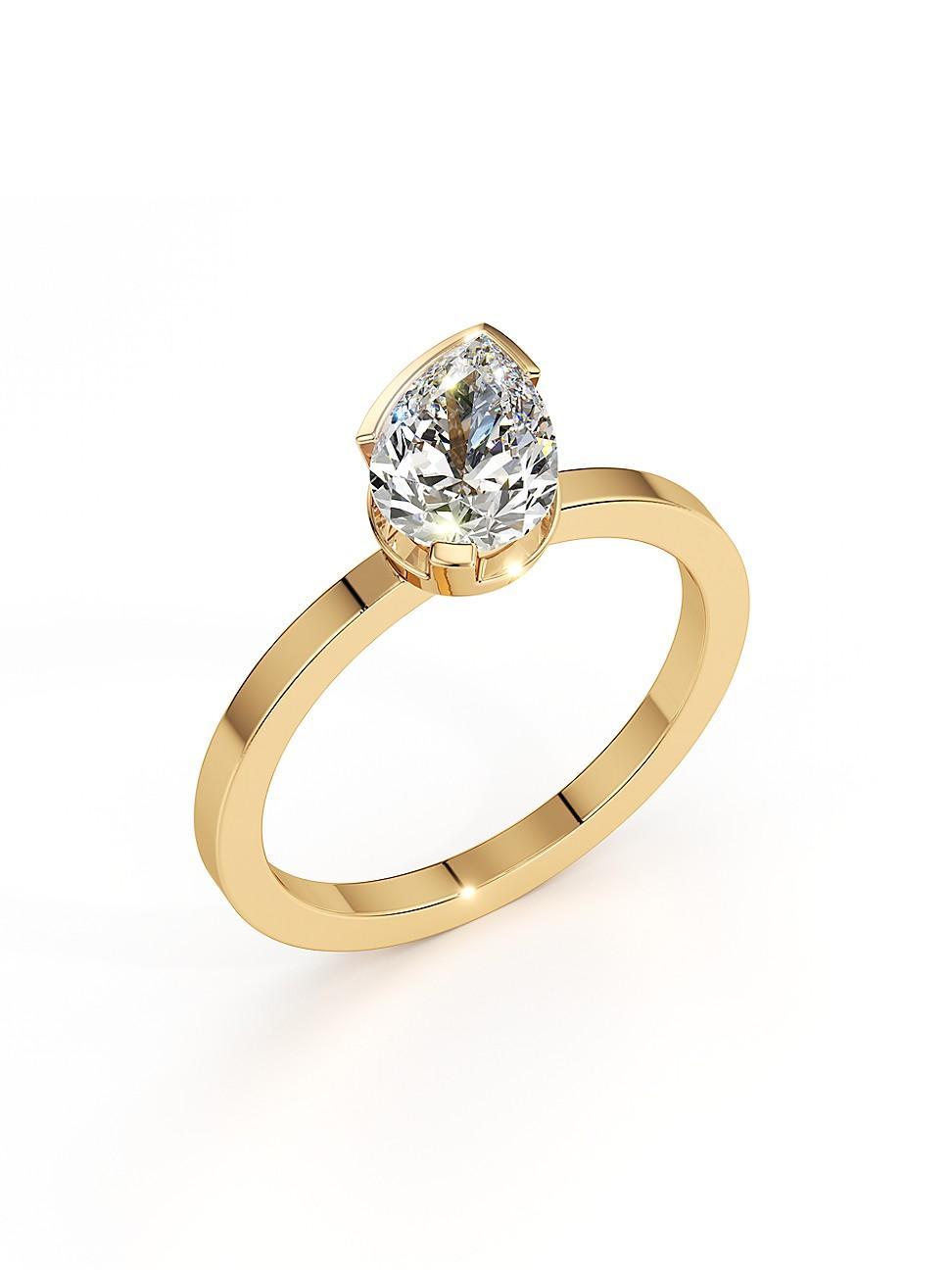 Womens Meta 18K Yellow Gold & 1.02 TCW Lab-Grown Diamond Pear-Cut Solitaire Ring Product Image